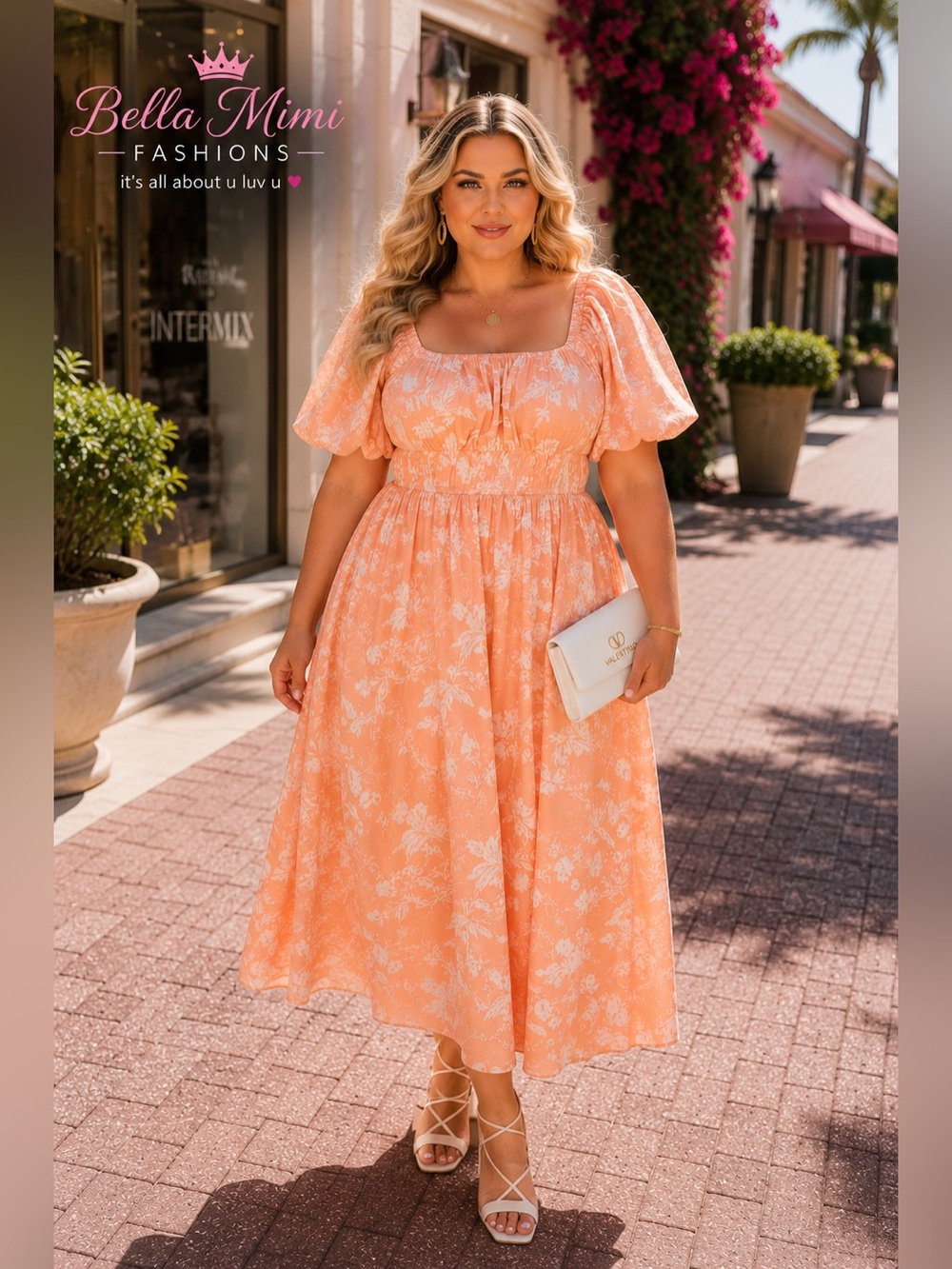 NWT Bella Mimi Peach Floral Puff-Sleeve Maxi Dress plus sizes varied  🌸 BRB SL 6 - Picture 4 of 7